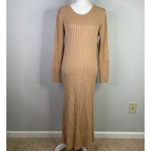 WAYF Dede x Emily X BFF Hollie Rib Sweater Dress Women's Large Camel Neutral